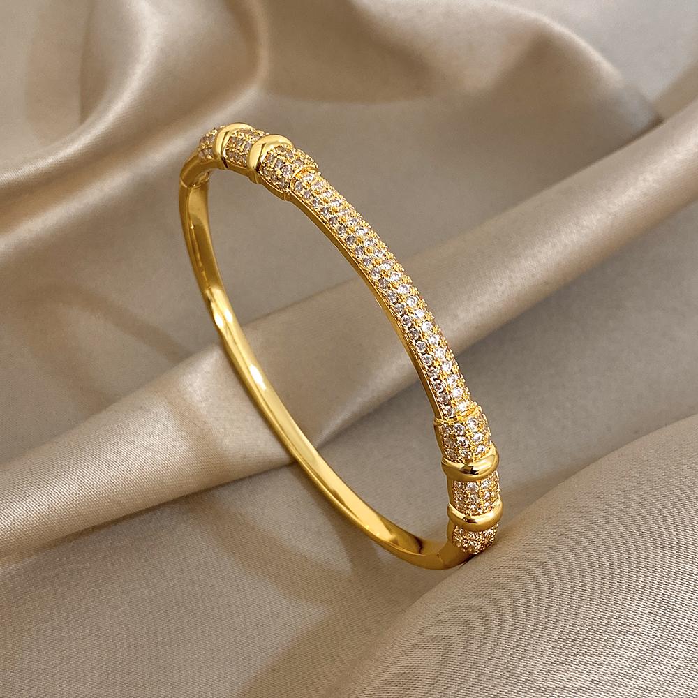 Shiny Geometric Micro Inlaid Rhinestone Stacked Bracelet for Women Delicate Gold Plated Copper Cuff Bangle Jewelry Gifts