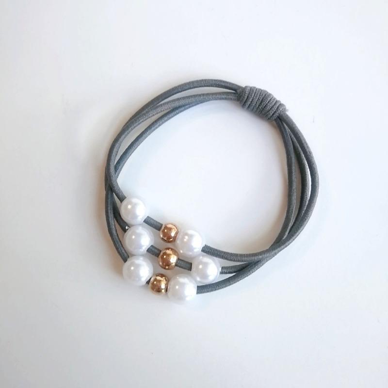 10pcs New Trendy Hair Accessories 3-Line 9-Pearl Elastic Ponytail Holder Popular Elastic Band for Women