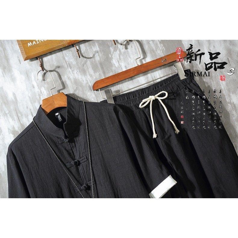 Men's Chinese Style Linen Jacket: Summer Three-Quarter Sleeve Cotton Hanfu Tang Suit with Traditional Zhongshan Button Design