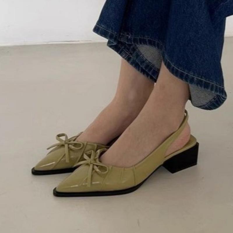 Bow Women Sandals Pointed Toe High Heels Shoes Woman Slippers 2025 Trend Slingback Pumps Summer Shallow Dress Sandalias De Mujer