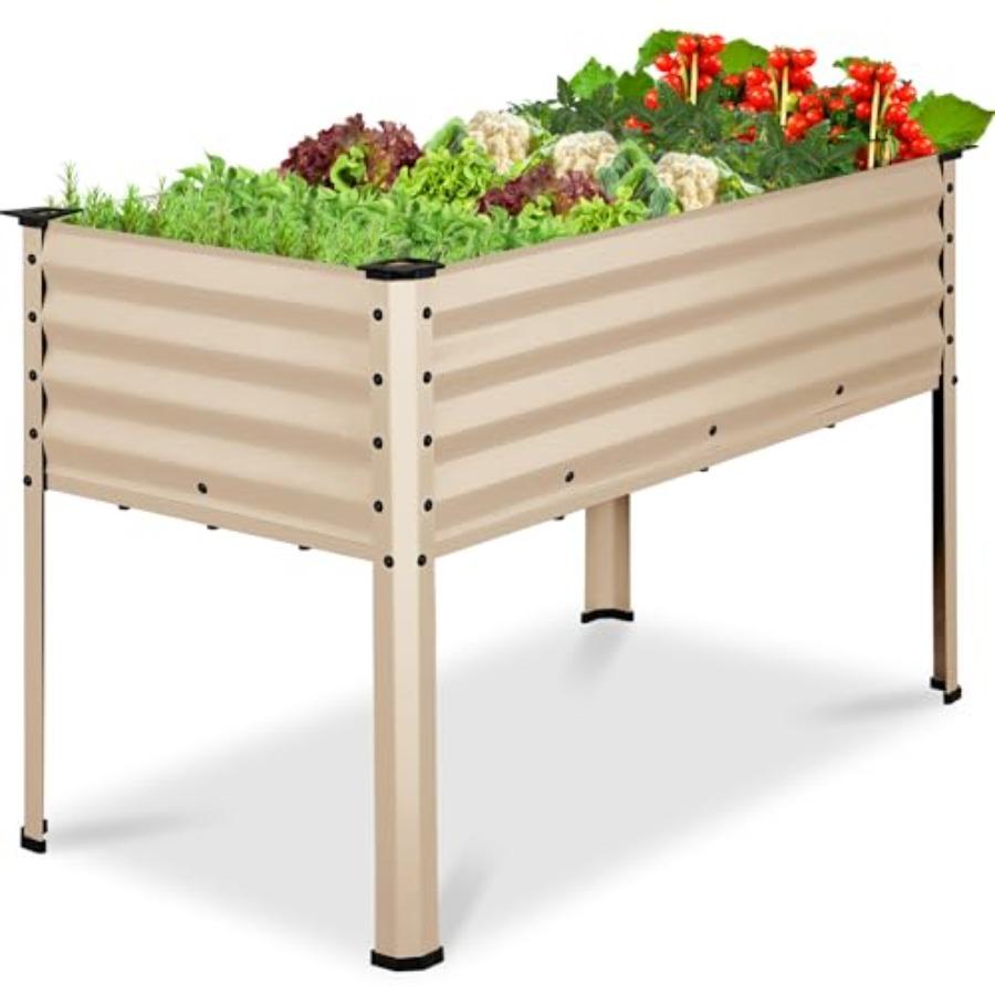 

48x24x30in Galvanized Raised Garden Bed Metal Elevated Planter Box Beige Vegetable Garden for Backyard Patio Balcony United States