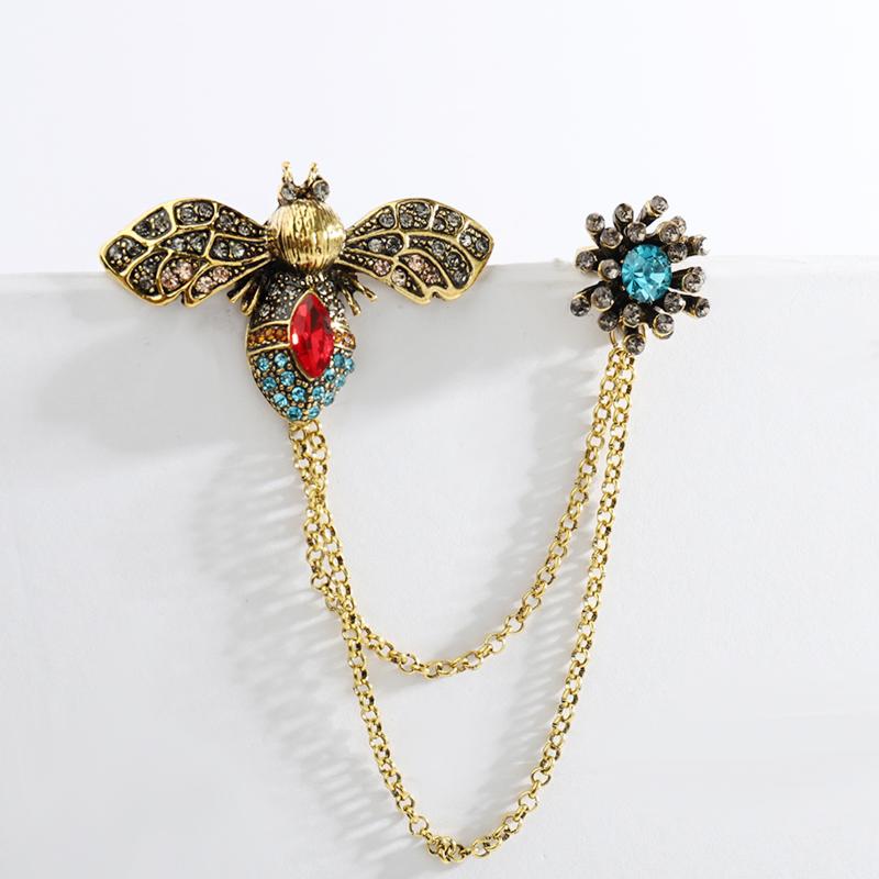 Vintage Cute Animal Bee Metal Chain Brooches Man Suit Shirt Pin Women Coat Jewelry Accessories Gift