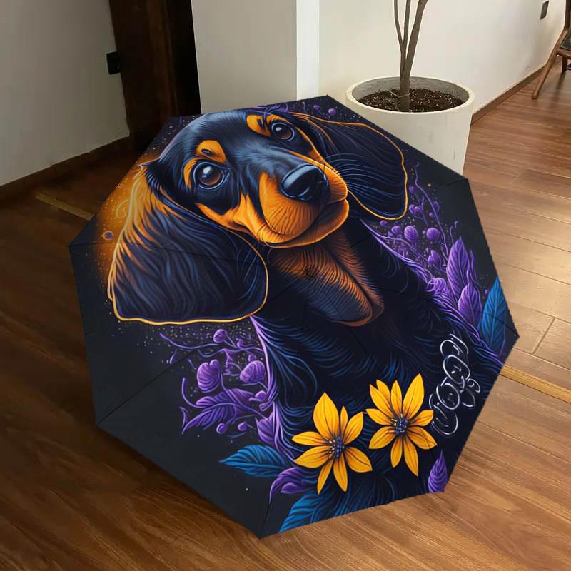 1 Stück Dackel Blumen Nacht Kunstwerk Regenschirm mit Kunststoffgriff, Geeignet für Alle Jahreszeiten Zuhause Reise Outdoor RegenschirmDD331