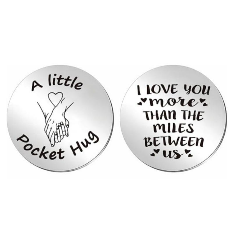 Decision Coin Pocket Hug - Long Distance Relationship Keepsake, Inspirational Gift for Couples, Stainless Steel