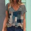 Summer Women's T-shirt Vintage Geometric Print Short Sleeve Tops Female Fashion Clothing V-Neck Oversized Pullover Daily Blouse