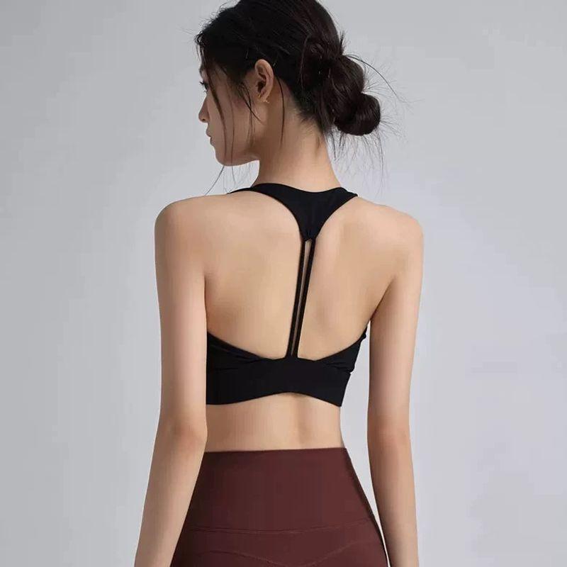 

Майка для йоги летняя новинка на бретелях с красивой спиной, тонкая, с эффектом пуш-ап, для тренировок, для бега, спортивное белье, быстросохнущая Black fixed Cup L