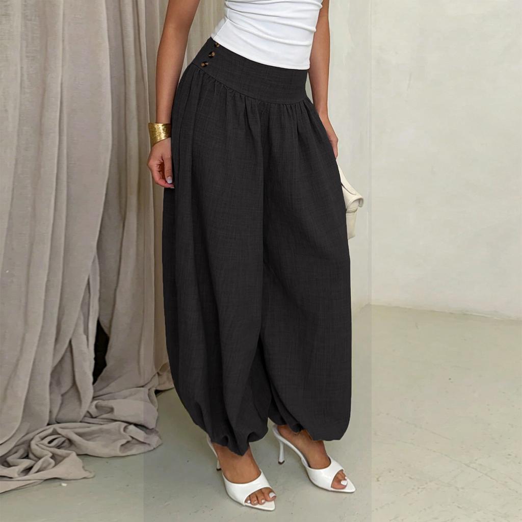Women Loose Fit High Waist Lantern Pants Casual Homewear Harem Trousers Wide Leg Comfortable Bottoms
