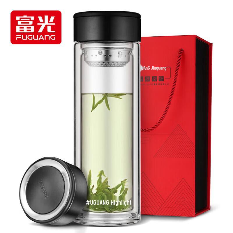 FUGUANG 330ML Double-Layer Business Glass Tea Cup