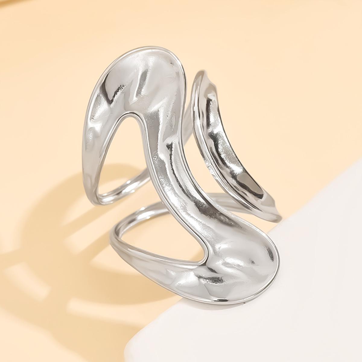 Exaggerated Geometric Hollow Open Ring: Women s Stainless Steel Twisted Titanium Jewelry