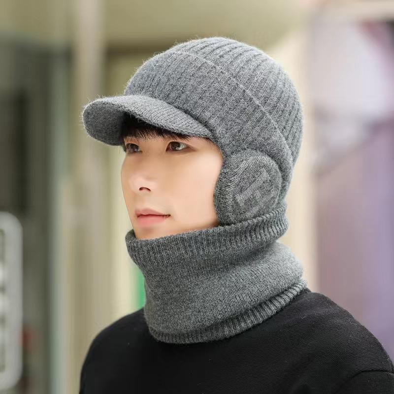 New Men Plush Fur Lined Warm Winter Hats Stylish Ear Protection Beanie Hat For Men Fashion Outdoor Slouchy Ski Warm Suit