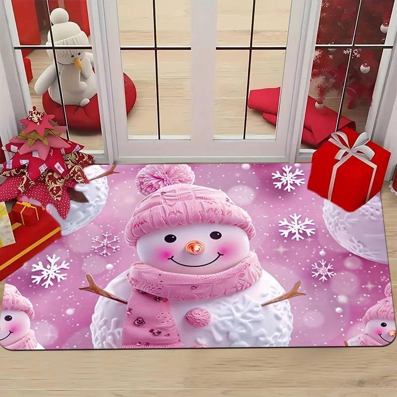 Schneemänner Frohe Weihnachten-Themen Kleiner Teppich Rutschfeste Fußmatte Heimdeko Schlafzimmer Wohnzimmer Eingangsbereich Bodenmatte Küche Badezimmer