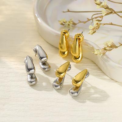 Two-color Water Drop Personalized Stud Earrings Fashionable Metal Splicing Texture Earrings Earrings