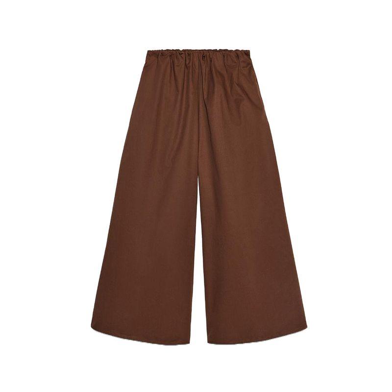 

Summer Women clothes French style Simple Style Dark Pocket Decorative Cotton Mid Waist Wide Leg Casual Trousers 5427430 Dark brown L