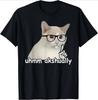 Sad Cat Emoji T-Shirt Humorous Letter Print Men Women's Black Short-Sleeved Casual Loose-Fit Basic Crew Neck Top for Daily Wear