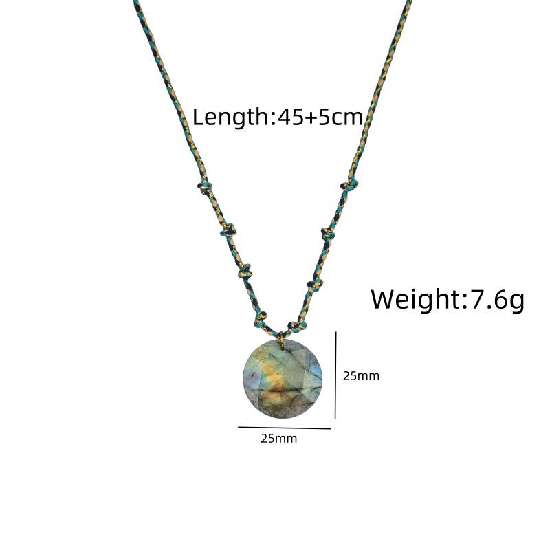 Elegant Blue Braided Rope Labradorite Necklace with Stainless Steel and Natural Stone Pendant