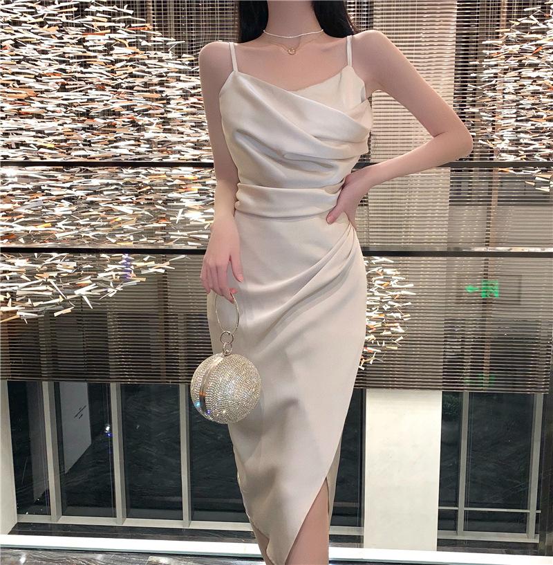 Real Shot Summer New French Blue High-end Atmosphere Fashion Slim Temperament Women's Design Suspender Dress