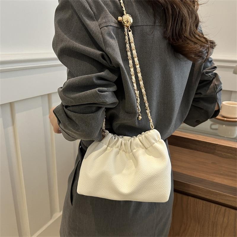Women Chain Shoulder Bag Girly  Pu Crossbody Tote Bag Commuter Bucket Bag Casual Pleated Hobo Bag Satchel Sling Bag Gifts