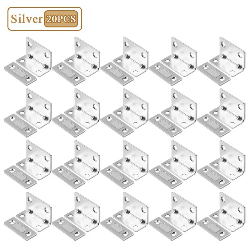 1-20PCS L Shape No Drill Magnetic Sliding Door Catch Strong Invisible Cabinet Magnet for Wardrobe Closet Pull Push Lock