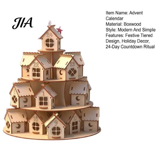 Weihnachtsparty Dekoration Holz Adventskalender, 24 Haus Countdown Display Ständer mit Baum Kalender Form, Festlicher Feiertag Tischplatte Regal