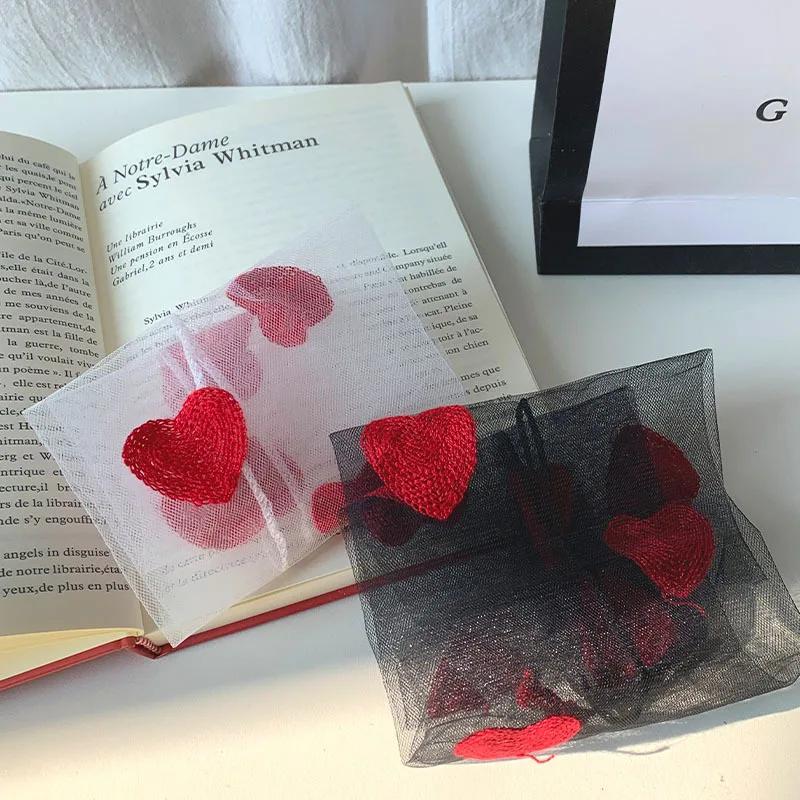 Red Heart Embroidery Kawaii Princess Socks Summer Ultra-thin Transparent Mesh Lace Socks Sweet Girl Black White Loose Long Socks
