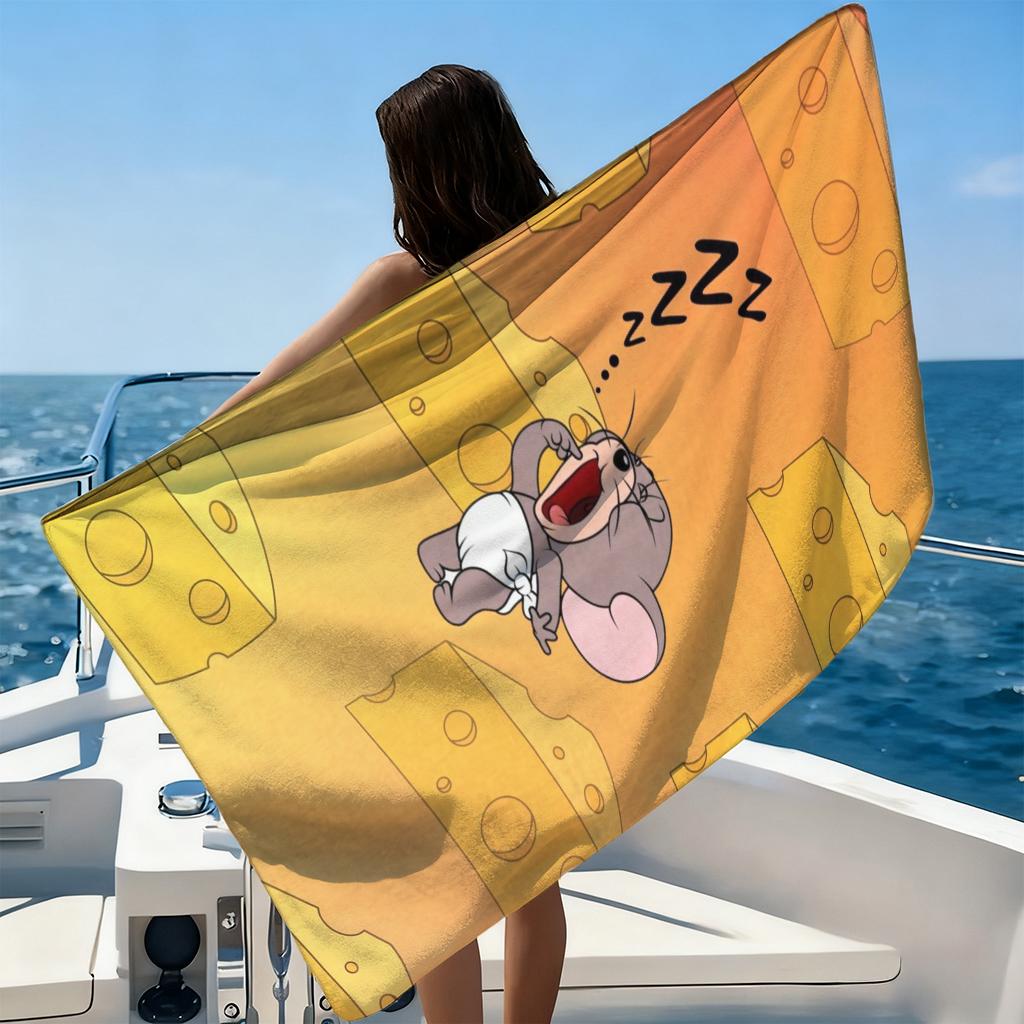 Asciugamano da Spiaggia Tom&Jerry Grigio Asciugatura Rapida Super Assorbente Adatto per Vacanze al Mare Piscina Estate Regalo Divertente per Amici