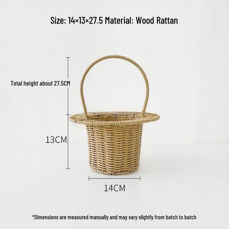 Pastoral-Style Handwoven Rattan Flower Basket - Small Decorative Green Plant Basket