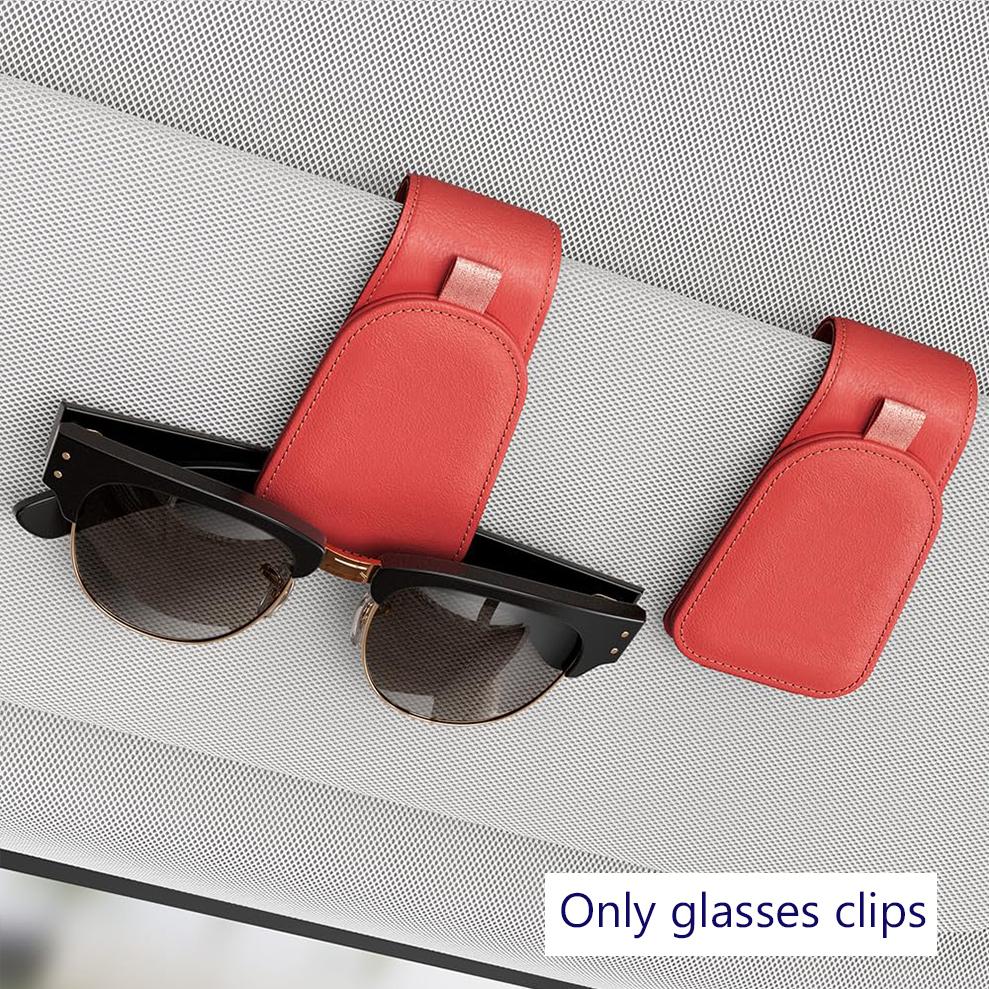 Glasses Holder Clip for Car Sunglass Holder, Storage Card Clip PU Leather Magnetic Sunglasses Clip for Car Visor