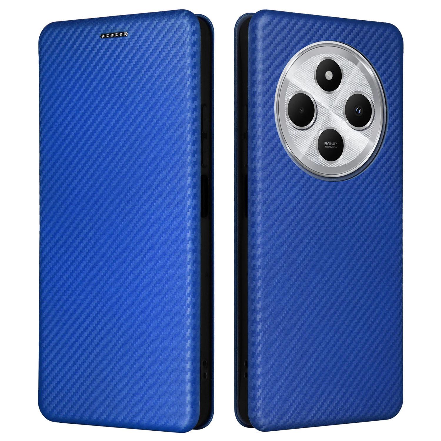 

Чехол для Xiaomi Poco C75 4G/Redmi 14R 5G/14C 4G с текстурой углеродного волокна, противоударный, из искусственной кожи, чехол для телефона Blue