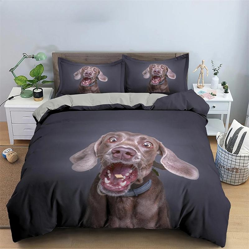 3D Dog King Queen Poszewka na kołdrę Zabawny szczeniak Pościel dla dzieci nastolatków dorosłych Piękne zwierzę domowe Czarny 2/3 szt. Poliester Poszewka na kołdrę