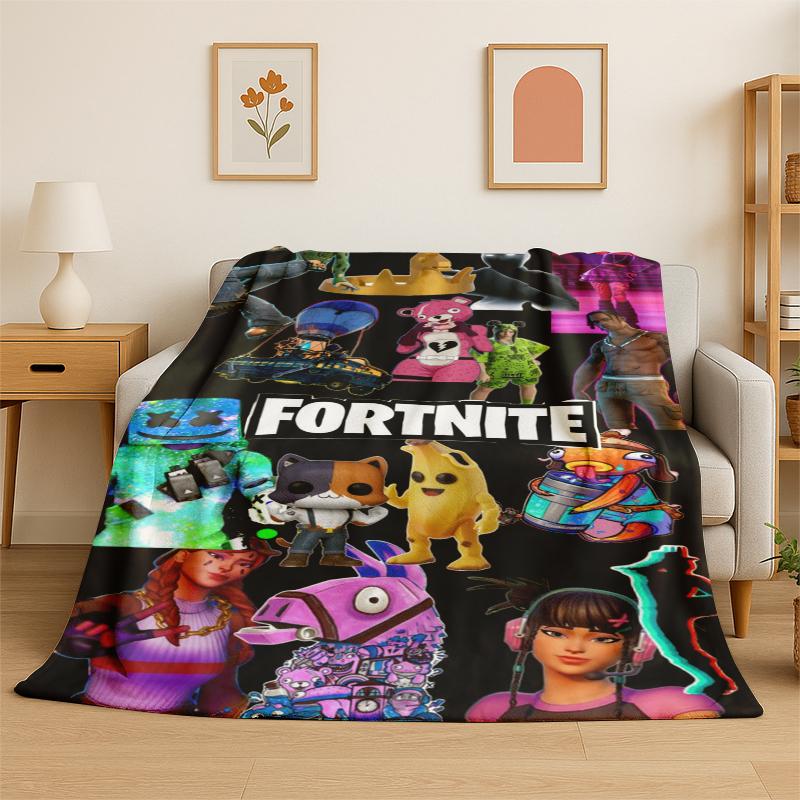 Cartoon F-Fortnite Game Gamer Flannel Blanket Soft Warm Throw Blanket for Bedroom Living Room Bed Travel Camping Picnic Gift
