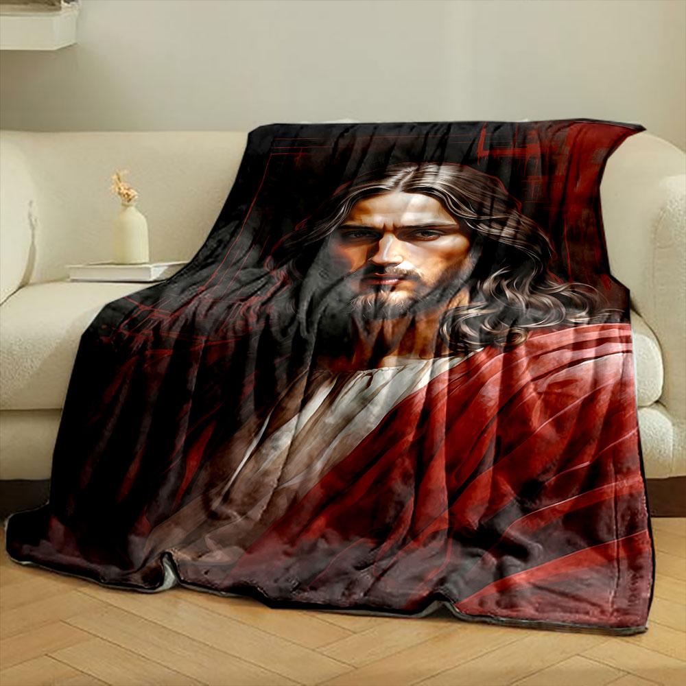 Jesus Portrait Art Blanket Bedroom Blanket for Livingroom Couch Lunch Break Soft Throw for Friend's Festival Gift