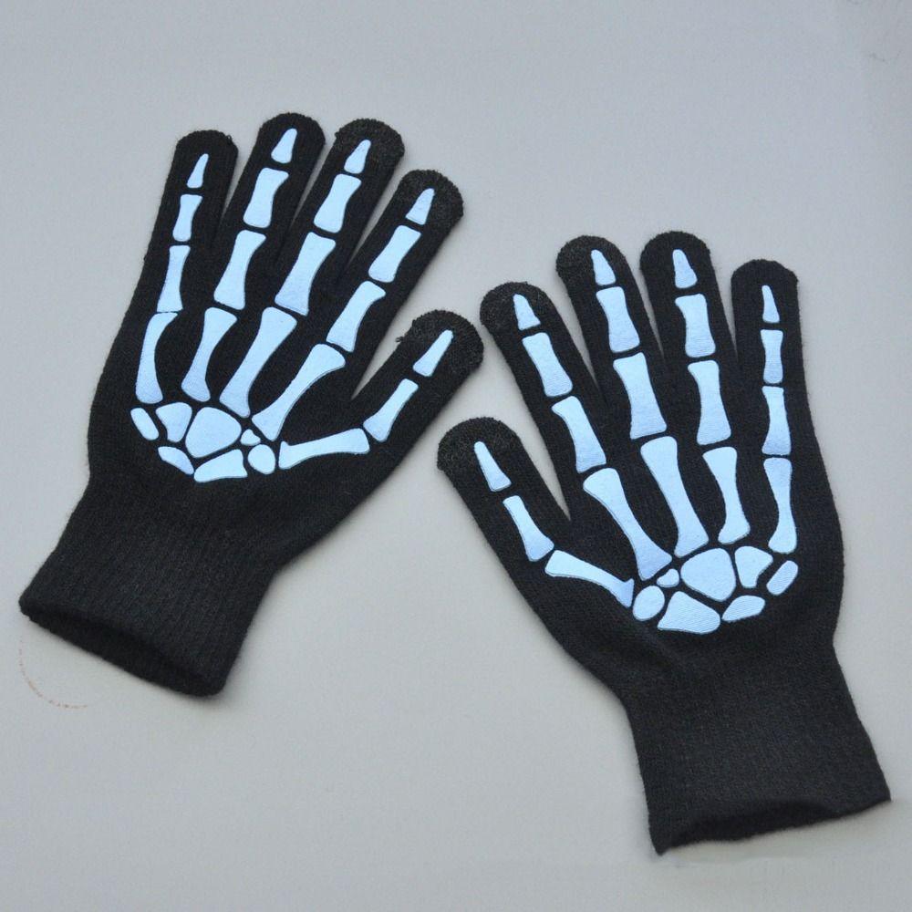 Windproof Luminous Skeleton Claw Gloves Thicken Halloween Bone Claw Gloves  Women