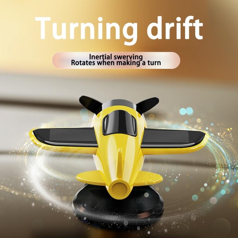 Solar Energy Powered 360 Spin Aircraft Car Ornament ABS Dashboard Decoration with Not Slip Base Interior decors