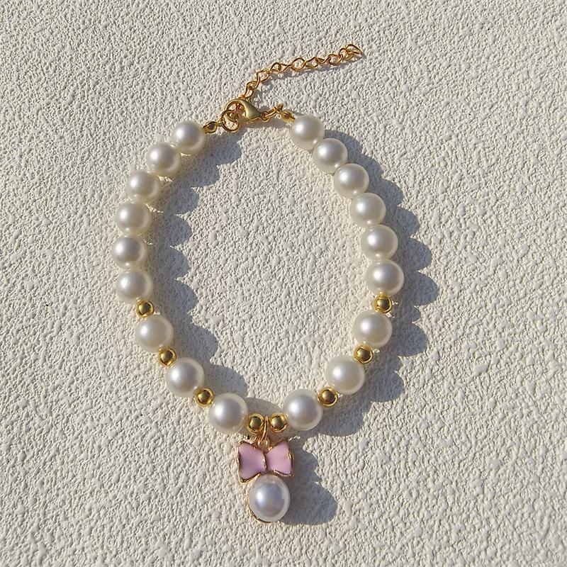 New Love Pendant Pearl Beaded Pet Necklace Versatile Accessories Handmade Cat and Dog Collar