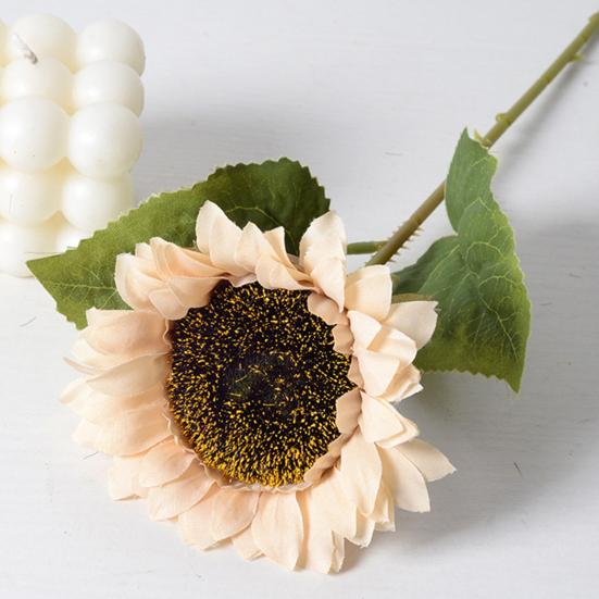 Artificial Sunflower Bouquet Realistic Long Stem Fake Silk Flower with Leaves Faux Floral Arrangement for Vase Wedding Table Home Spring Summer Decor