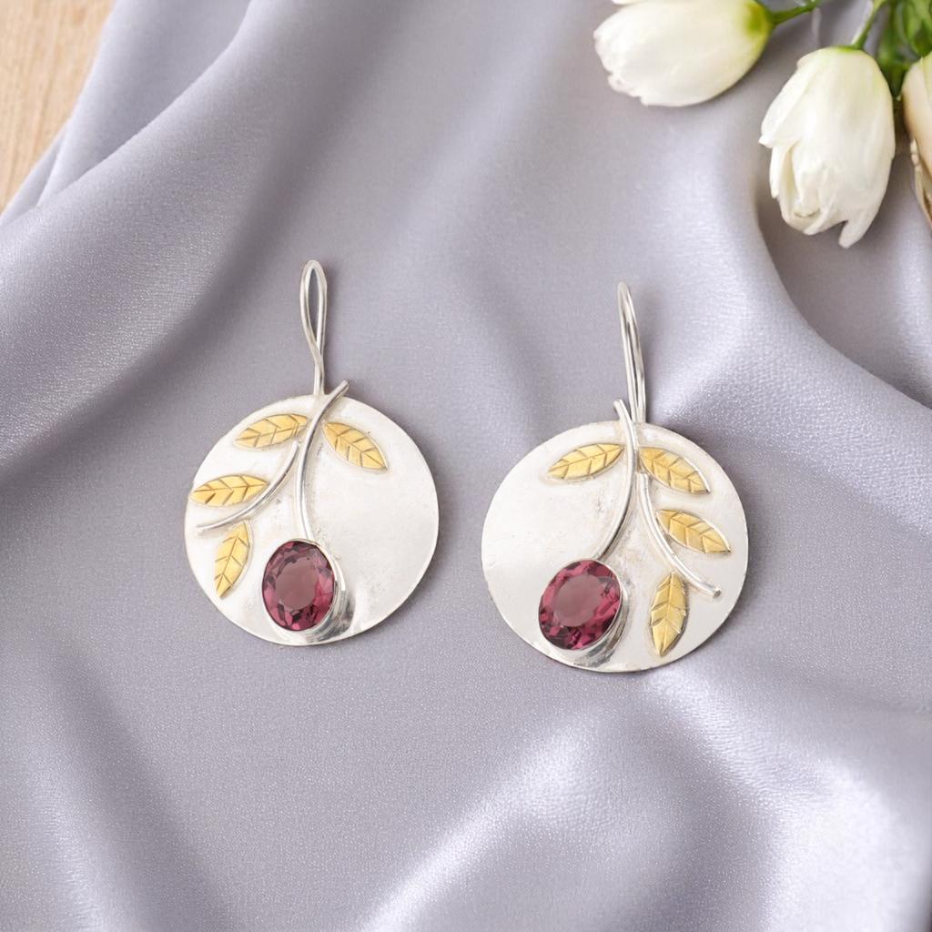 Rhodolite Gemstone 925 Sterling Silver Jewelry Handmade Earrings 1.73" For Gift EE-176-4