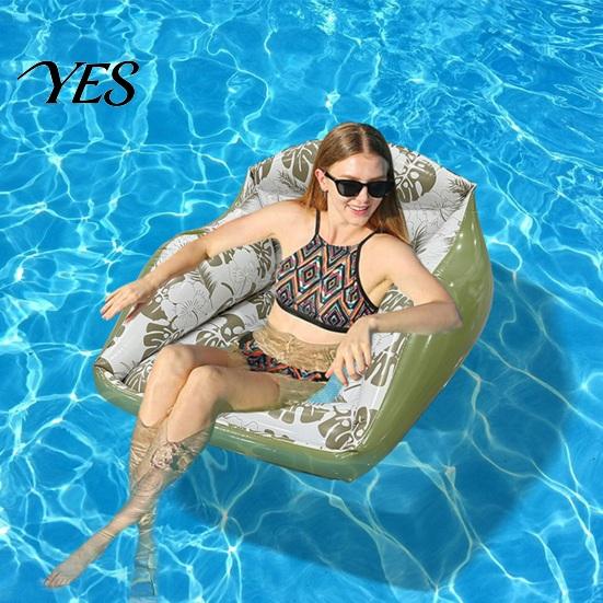 Inflatable Water Chair Pool Lounge with Cup Holder, Tropical Leaf Print Blow-up Float Holder Sofa for Adults, Swimming Party Beach Lake Essentials