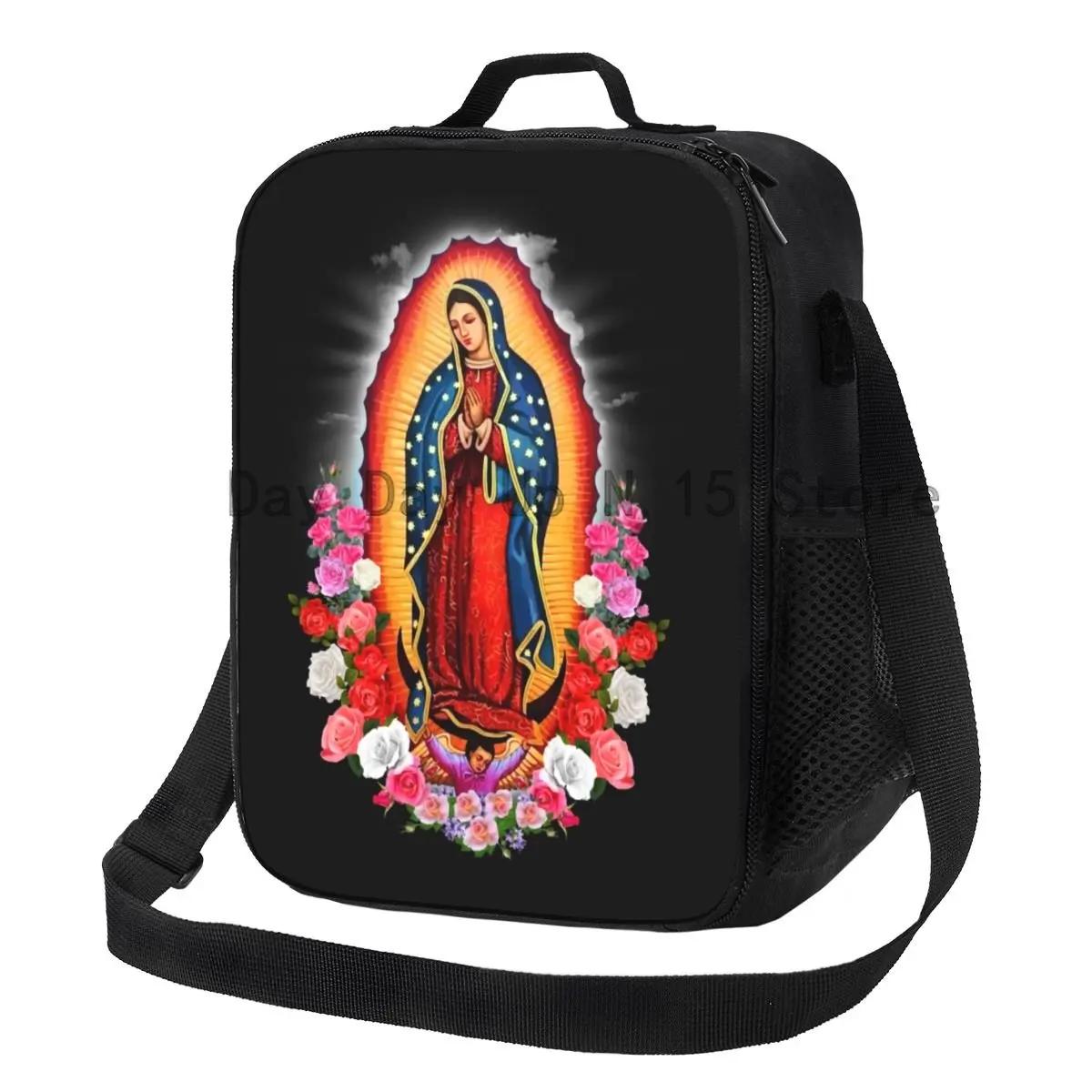 

Virgin Mary Of Guadalupe Insulated Lunch Bags for Camping Travel Mexico Catholic Saint Resuable Cooler Thermal Bento Box Women 26.5x20x11.5CM бежевий