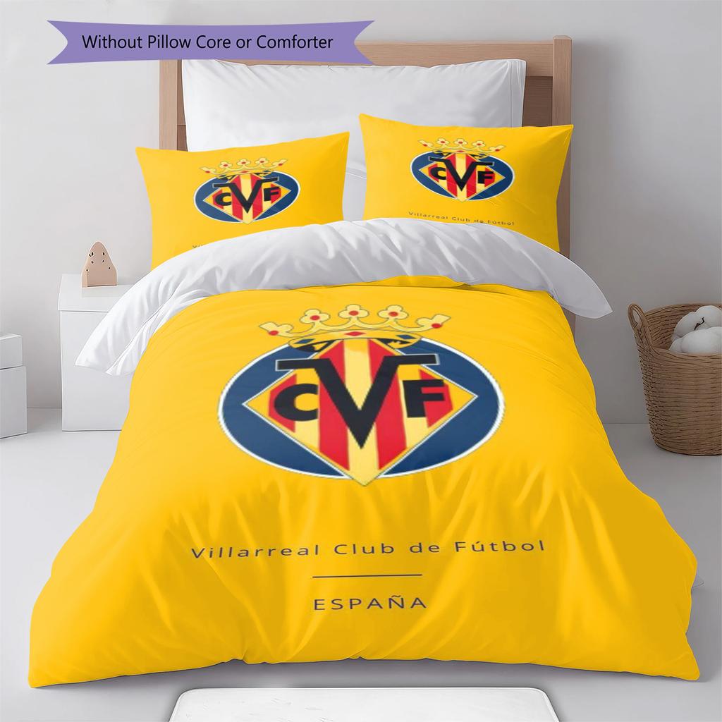Villarreal CF Pattern Bedding Set Quilt Cover Pillowcase Home Decor Gift (1 * Duvet Cover + 2 * Pillowcase, Without Core)