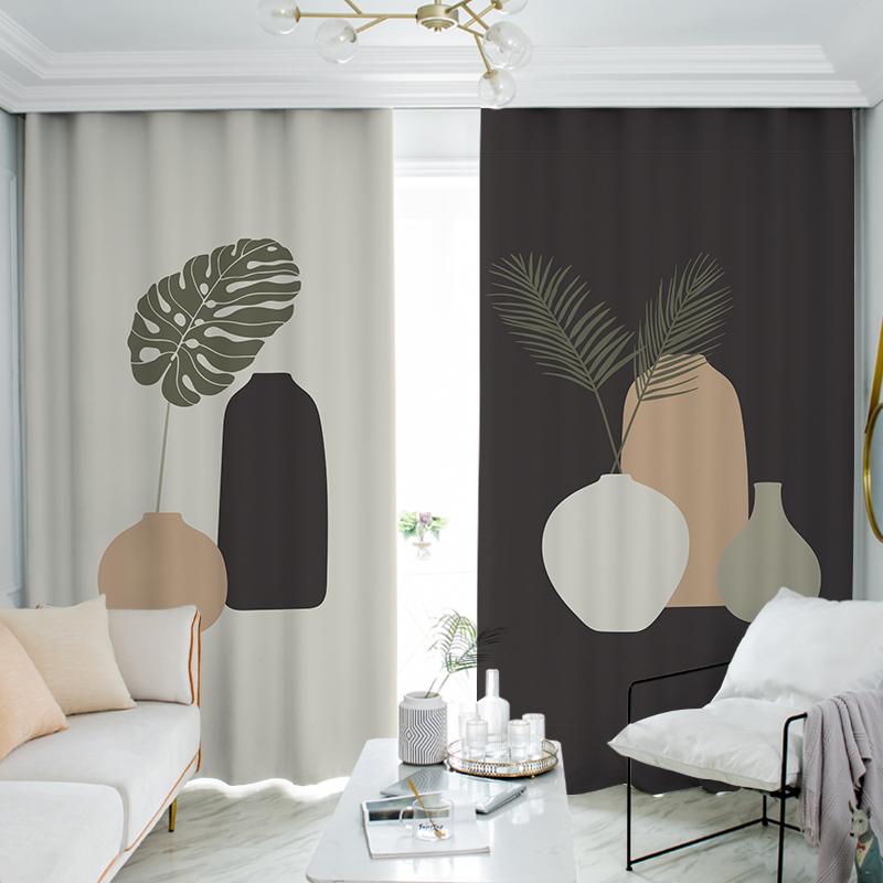 Abstract Tranpical Leaf Nordic Morandi Colorful Kid's Window Curtains Blinds for Living Room Bedroom Kitchen Door Home Decor2Pcs