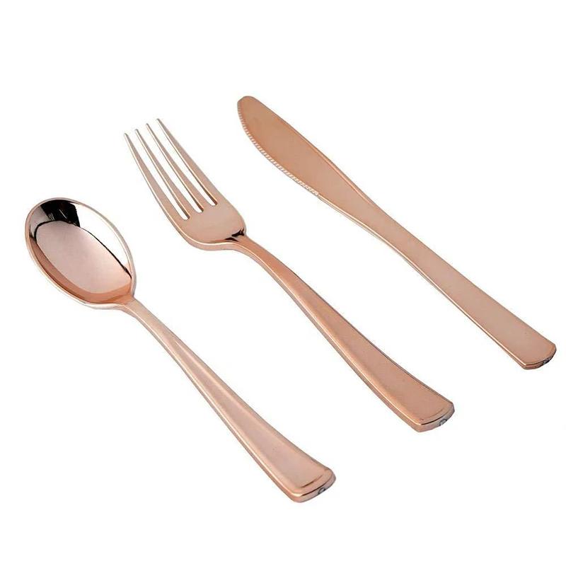 Rose Gold Party Tableware Kit Table Cloth Knife Fork Spoon Paper Cup Plate Straws Baby Shower Wedding Birthday Party Decorations