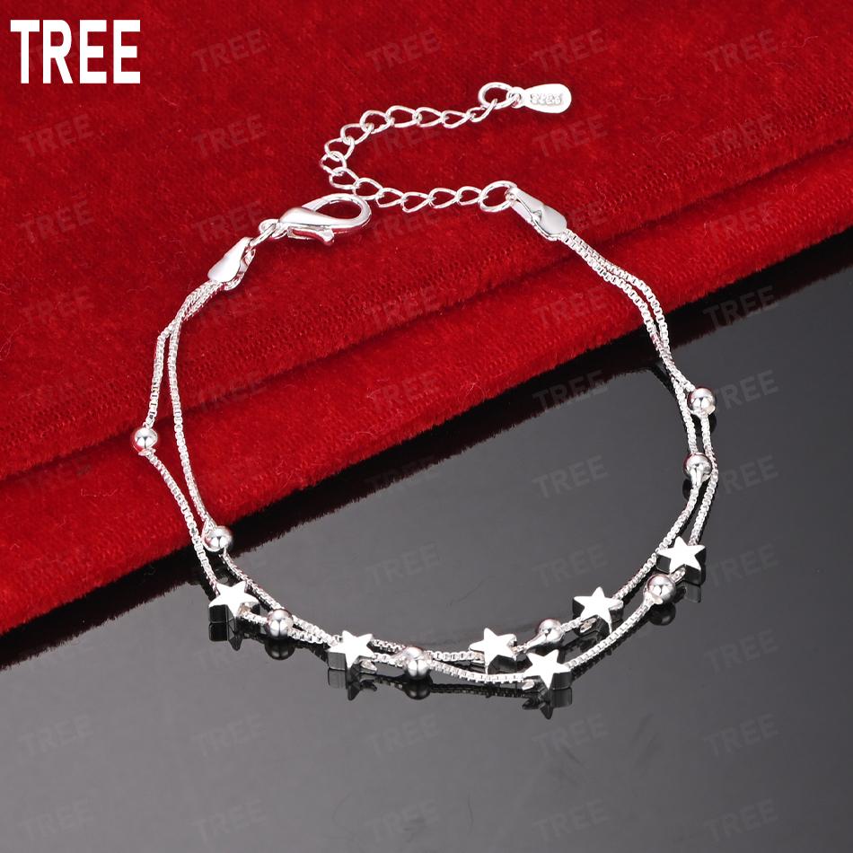 925 Sterling Silver Tassel Five-Pointed Star Bead Bracelet - Exquisite Gift Jewelry 20cm