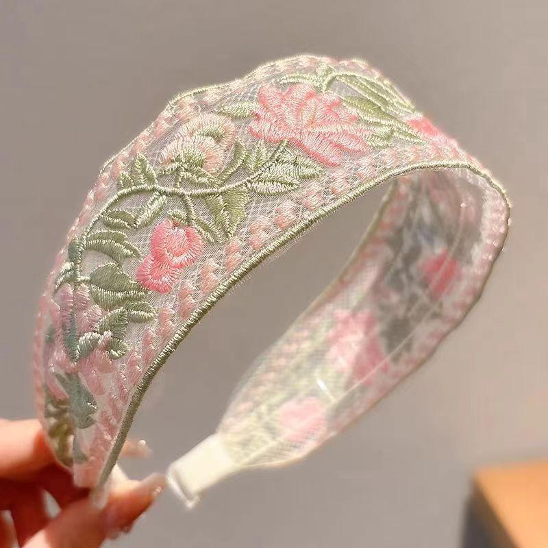 1/3pcs Elegant Chiffon Embroidery Flower Hairband – Sweet Floral Headband Turban Hoop for Women Fashion Hair Accessories