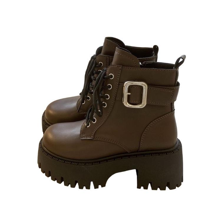 New British Martin boots women's 2025 autumn and winter velvet thick-soled short boots heightened and thin tooling boots short boots