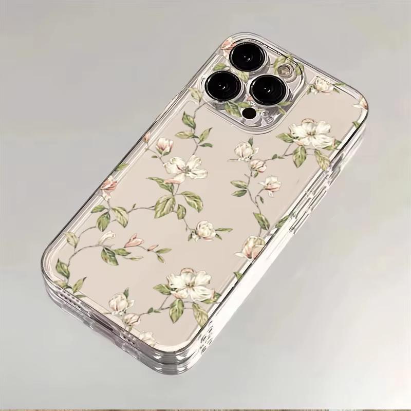 

Green Floral Pattern Phone Case For Samsung Galaxy S26 S25 Ultra S24 S23 FE S22 S21 Plus S20 A73 Clear Bumper Cover Galaxy S20 Ultra