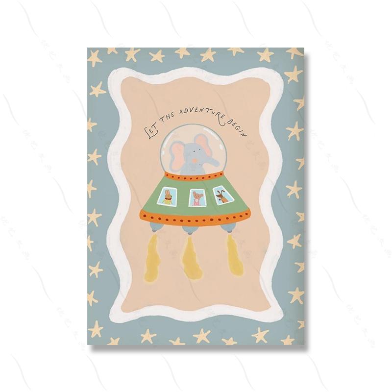 Space Nursery Print Wall Art Hero Bear Elephant Goose Giraffe Airplane Poster Baby Boy Room Home Decor Canvas Painting Pictures