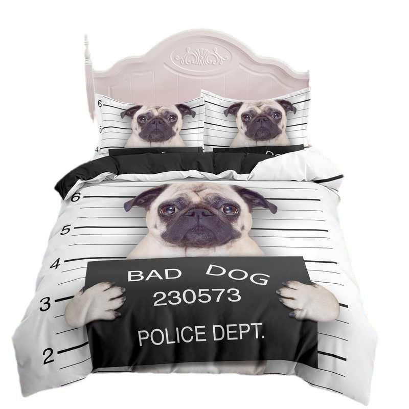 Digitaldruck Dreiteiliges Mode 3D Hunde-Bettwäsche-Set Bettbezug Kissenbezug