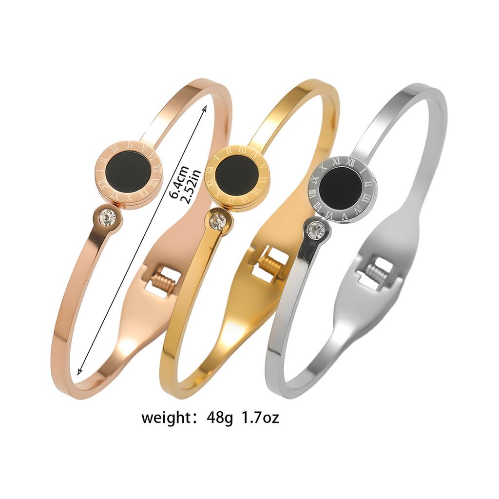 Htpwe Stainless Steel Black Round Roman Numeral Bracelet For Women 18k Gold Couple Holiday Gift Bracelet Party Daily Zircon
