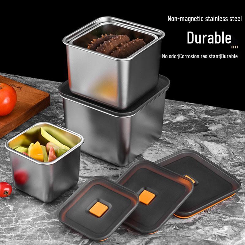 Stainless Steel Square Seasoning Jar with Lid - Commercial Kitchen Condiment Canister(Box).