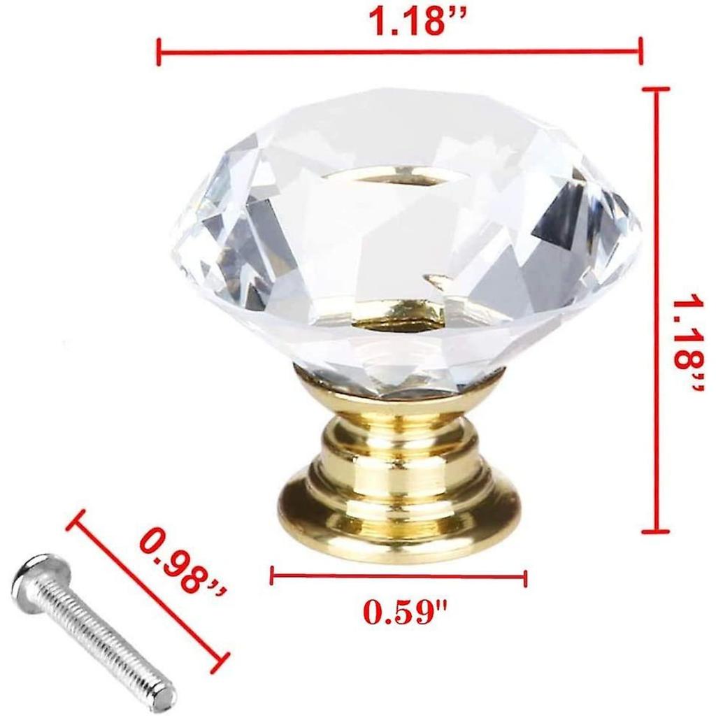 10pcs 30mm Diamond Glass Crystal Drawer Pulls Handles Knobs with Screws for Home Office